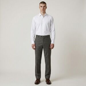Zanella Todd Super 130s Wool Dress Pants 40x30 Gray Pleated Windowpane Italy